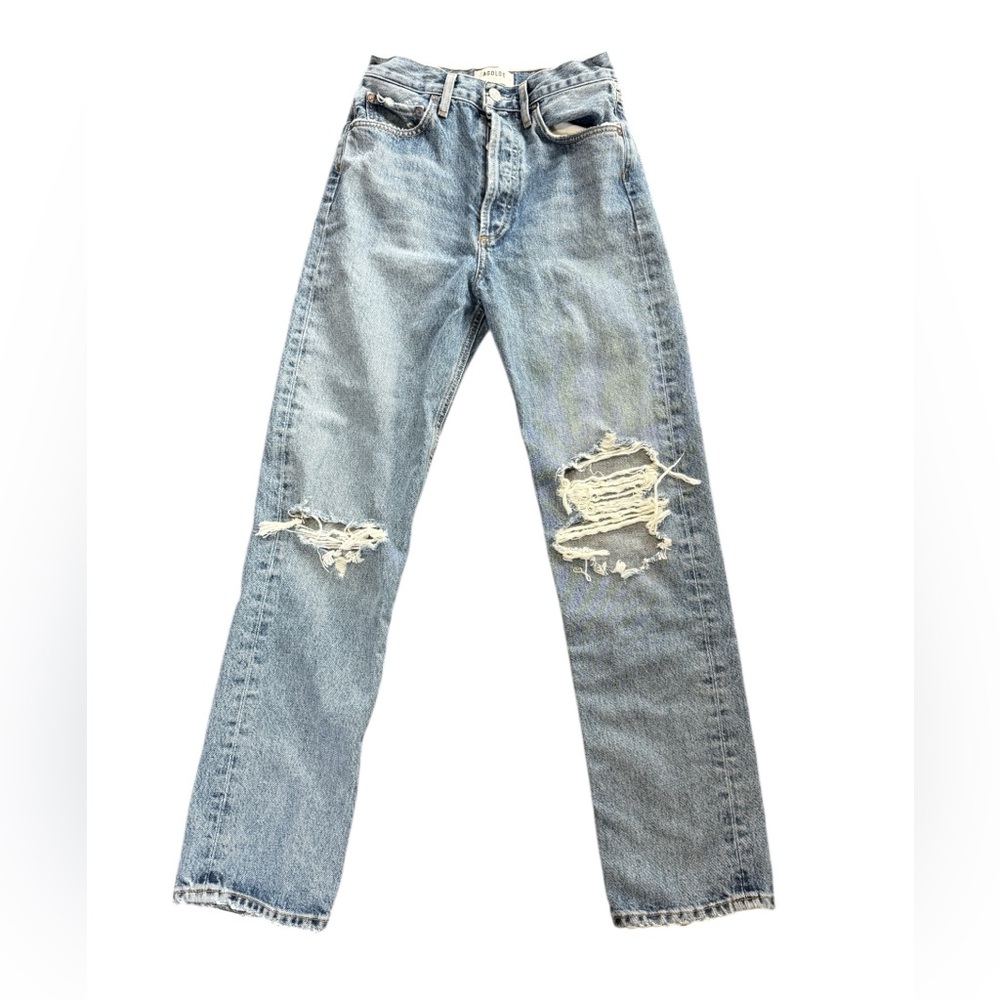 Agolde high rise, 90s, pinch waist jean, Button fly, distressed, loose fit sz 24